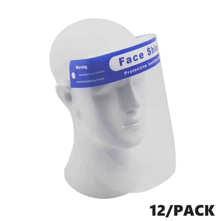 Interstate Safety Safety Face Shield, Lightweight Transparent Shield with Strecthy Elastic Band, PK 12 40253-12PK